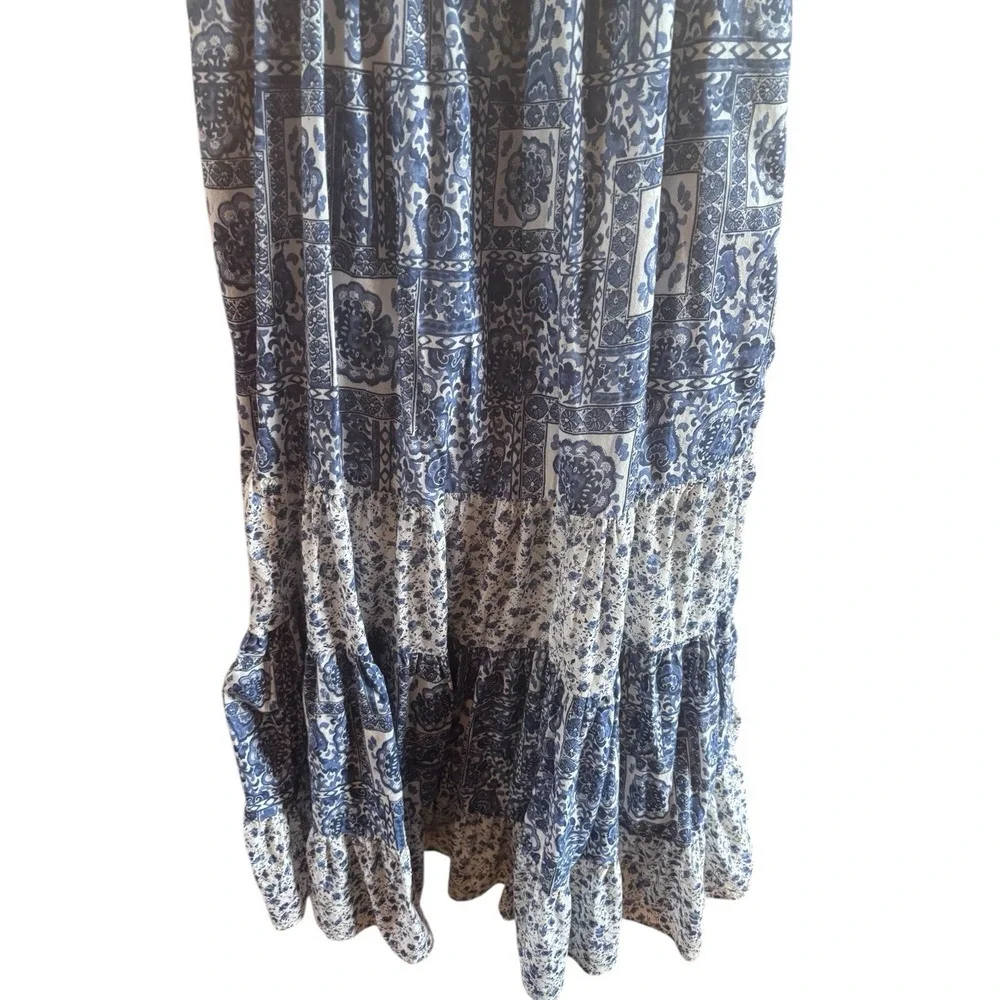 AbercrombieFitch Blue White Tiered Maxi Dress MediumTall Twist Front Cottagecore